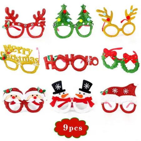 Set of 9 Christmas Glitter Eyeglasses Party Favors for Kids Holiday Decoration Glasses Ideal Birthday Christmas Gift