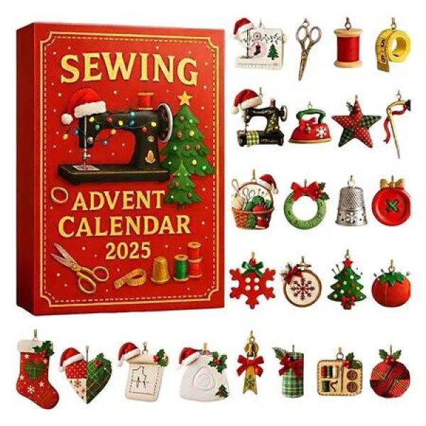 Sewing Advent Calendar 2025, 24PC Countdown to Christmas with Surprise Sewing Kits and Supplies, Creative 2D Flat Paper Box for Craft Lovers