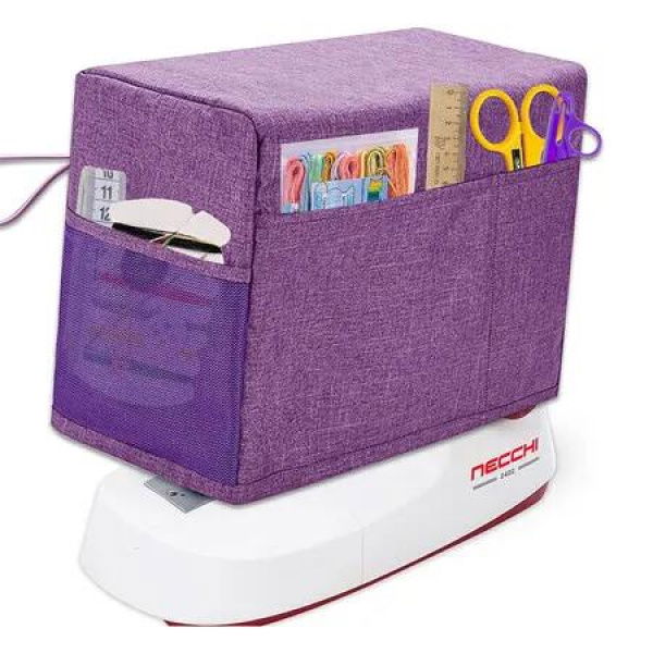 Sewing Machine Protective Cover, Protective Case with Essential Storage Pockets and Side Handle, Compatible with Most Machines,Purple