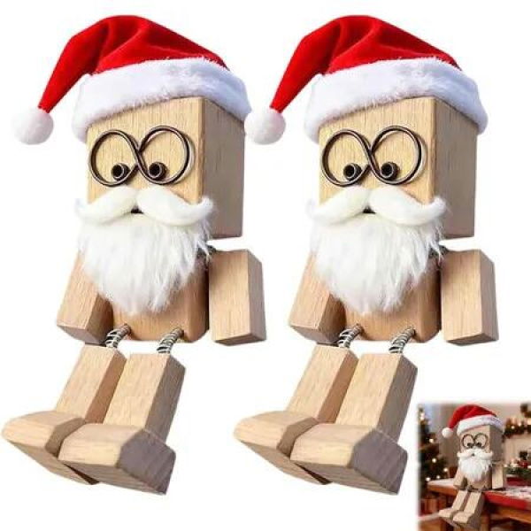 Shaking Wooden Man Figurine,Handmade Wooden Dashboard Toy with 12 Funny Faces,Swaying Car Ornament,Magnetic Bobble Figure (2PCS Christmas)