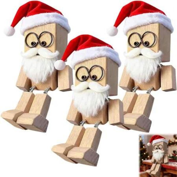 Shaking Wooden Man Figurine,Handmade Wooden Dashboard Toy with 12 Funny Faces,Swaying Car Ornament,Magnetic Bobble Figure (3PCS Christmas)