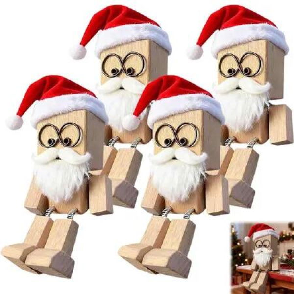 Shaking Wooden Man Figurine,Handmade Wooden Dashboard Toy with 12 Funny Faces,Swaying Car Ornament,Magnetic Bobble Figure (4PCS Christmas)