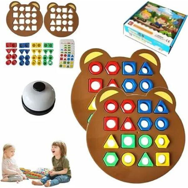 Shape Matching Game,Geometric Shape Quick Matching Board Game, Cute Bear Shaped Checkerboard Interactive Board Games for Two Players