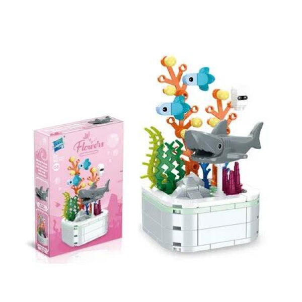 Shark Potted Plant Building Block Toy Ocean Potted Plant Series Ornaments Childrens Early Education Exquisite Flower Bonsai Building Blocks