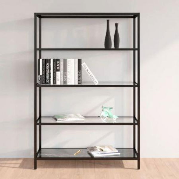 Shelf Black Marble And Transparent 100x36x168 Cm Tempered Glass