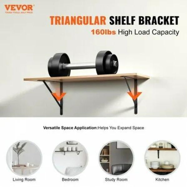 Shelf Bracket 12 x 8 in 10 Pcs Heavy Duty Floating Shelf Brackets Brackets for Shelves 3mm Thick Matte Black Triangle Shelf BracketSteel Shelving Brackets