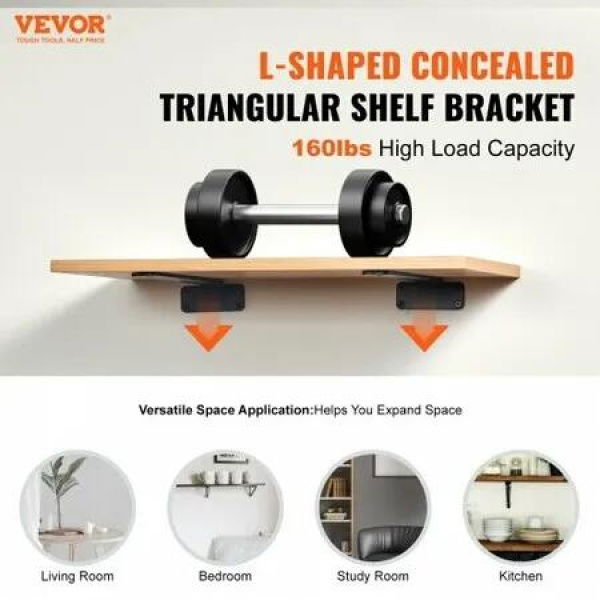 Shelf Bracket, 16cmL x 10cmW x 4.5cmH 6 Pcs, Heavy Duty Floating Shelf Brackets, Brackets for Shelves, 5mm Thick Matte Black L Shelf Bracket,Steel Shelving Brackets with 72.6 kg Load Capacity