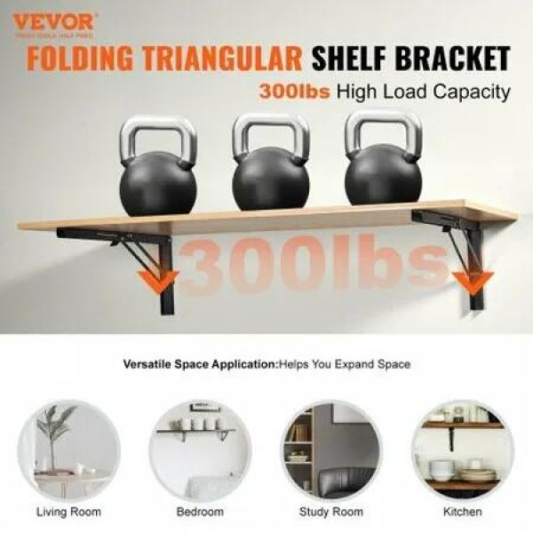 Shelf Bracket Foldable, 61.3 cm L 2 Pcs , Heavy Duty Floating Shelf Brackets, Brackets for Shelves, 5mm Thick Matte Black L Shelf Bracket,Steel Shelving Brackets with 136 kg Load Capacity