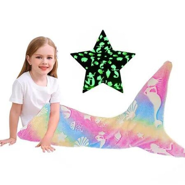 Shell Mermaid Blanket Glow in The Dark Sleeping Bag Kids Birthday Gift Daughte