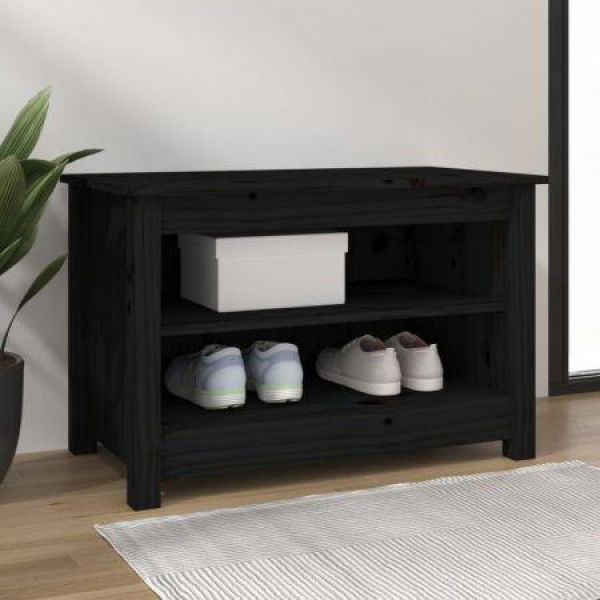 Shoe Bench Black 70x38x45.5 Cm Solid Wood Pine.