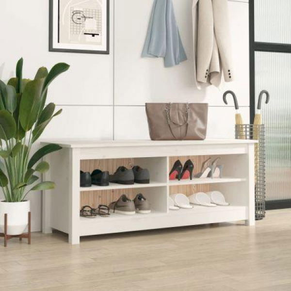 Shoe Bench White 110x38x45.5 Cm Solid Wood Pine.