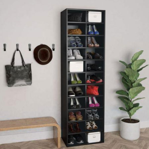 Shoe Cabinet Black 54x34x183 Cm Chipboard