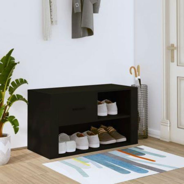 Shoe Cabinet Black 80x35x45 Cm Engineered Wood