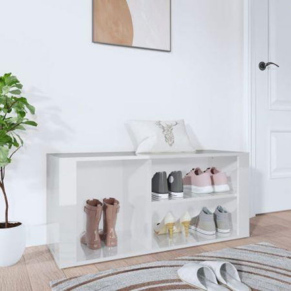 Shoe Cabinet High Gloss White 100x35x45 Cm Engineered Wood