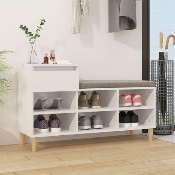 Shoe Cabinet High Gloss White 102x36x60 Cm Engineered Wood