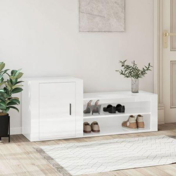 Shoe Cabinet High Gloss White 130x35x54 Cm Engineered Wood