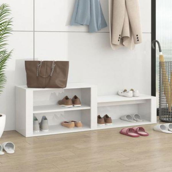 Shoe Cabinet High Gloss White 150x35x45 Cm Engineered Wood