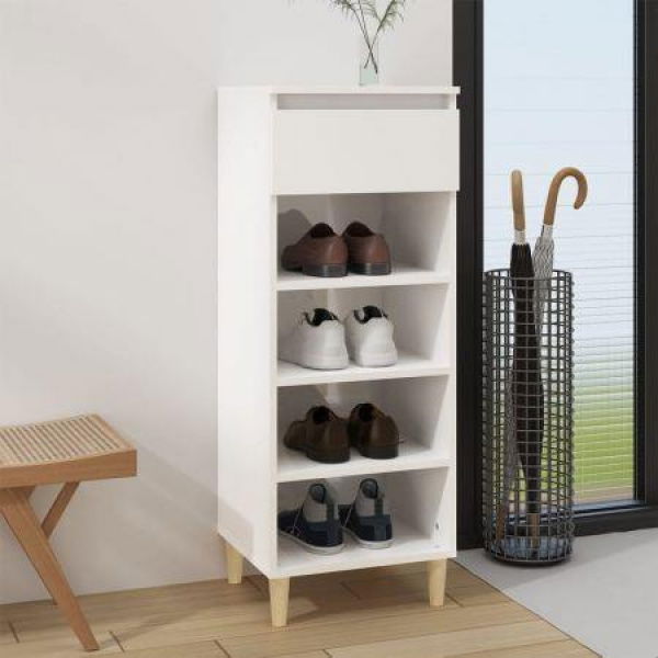 Shoe Cabinet High Gloss White 40x36x105 Cm Engineered Wood