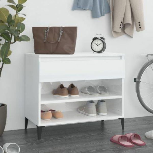 Shoe Cabinet High Gloss White 70x36x60 Cm Engineered Wood