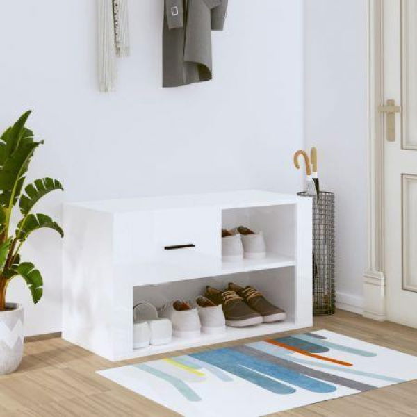 Shoe Cabinet High Gloss White 80x35x45 Cm Engineered Wood