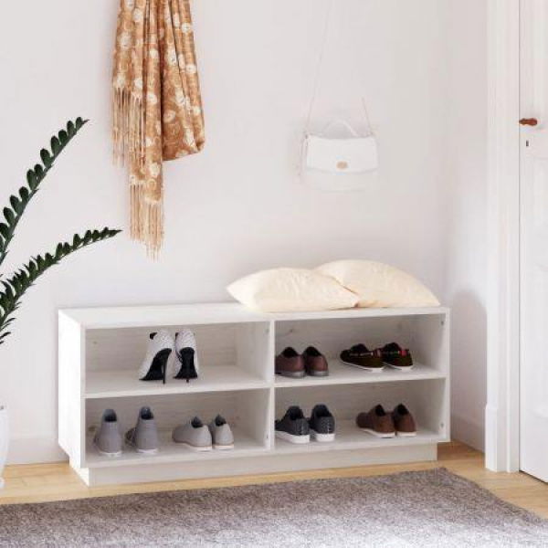 Shoe Cabinet White 110x34x45 cm Solid Wood Pine