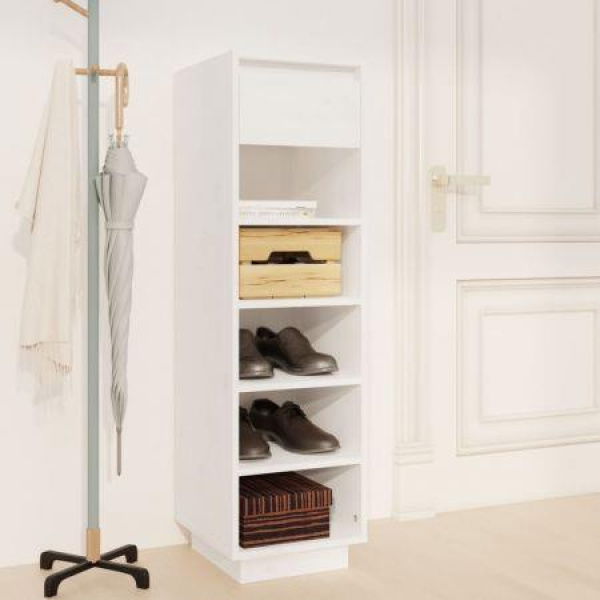 Shoe Cabinet White 34x30x105 Cm Solid Wood Pine