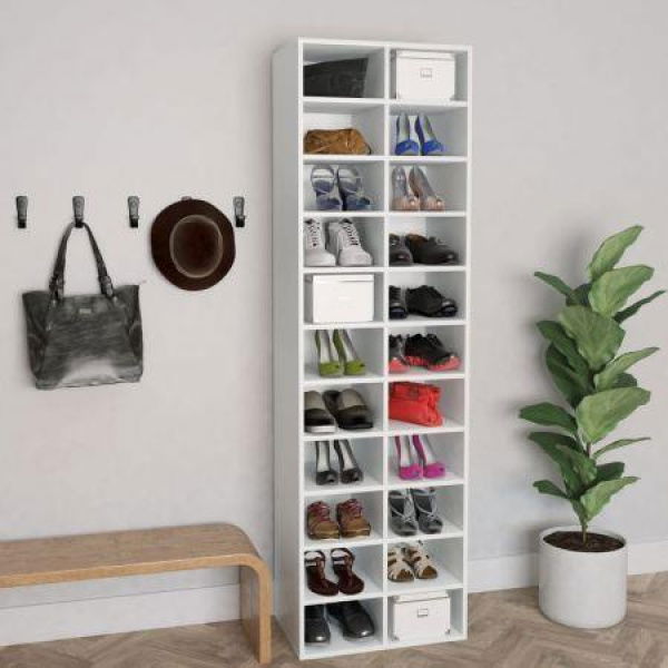 Shoe Cabinet White 54x34x183 Cm Chipboard