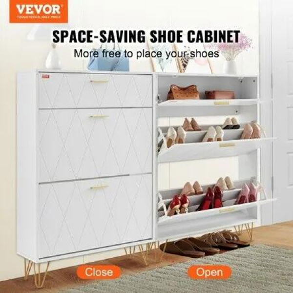 Shoe Cabinet with 3 Flip Drawers, Shoe Storage Cabinet for Entryway, Free Standing Shoe Storage Organizer for Heels, Boots, Slippers in Hallway, Living Room