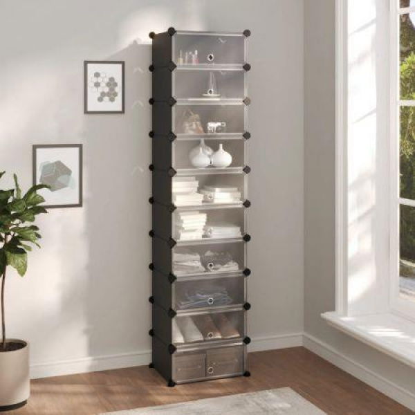 Shoe Rack Black 44x32x174 Cm PP