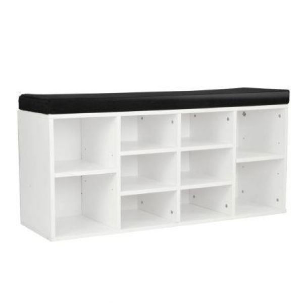 Shoe Rack Cabinet Organiser Black Cushion - 104 X 30 X 45 - White