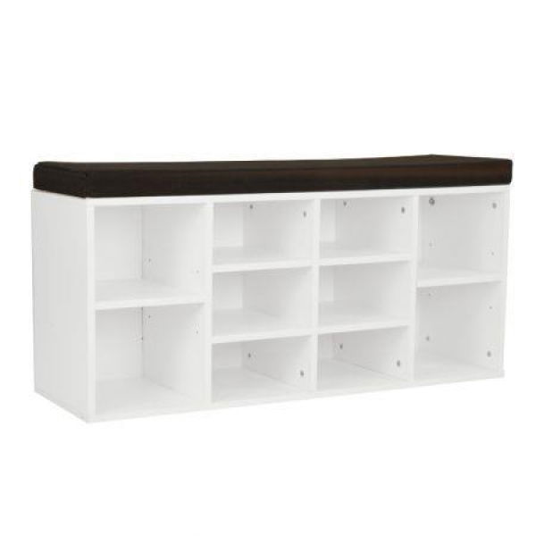 Shoe Rack Cabinet Organiser Brown Cushion - 104 X 30 X 45 - White