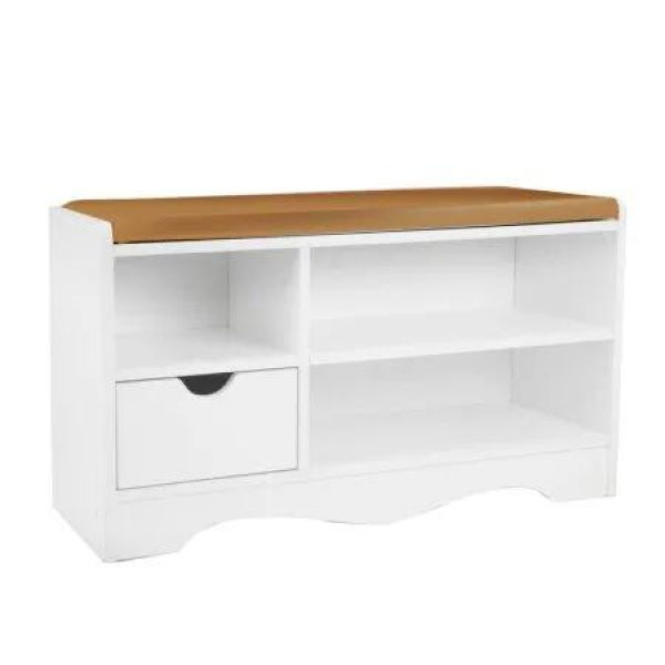 Shoe Rack Cabinet Organiser Brown Cushion - 80 x 30 x 45 - White
