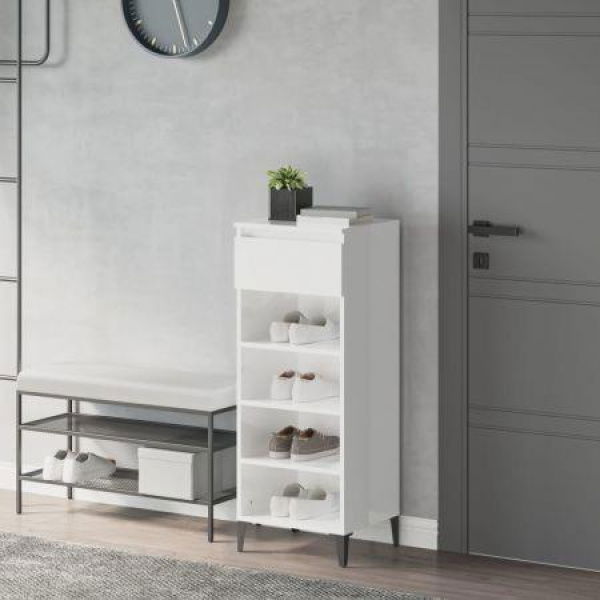 Shoe Rack High Gloss White 40x36x105 Cm Engineered Wood