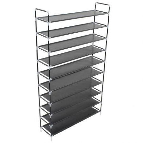 Shoe Rack With 10 Shelves Metal And Non-woven Fabric Black