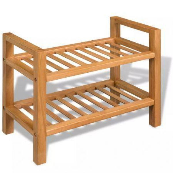 Shoe Rack With 2 Shelves 495x27x40 Cm Solid Oak Wood