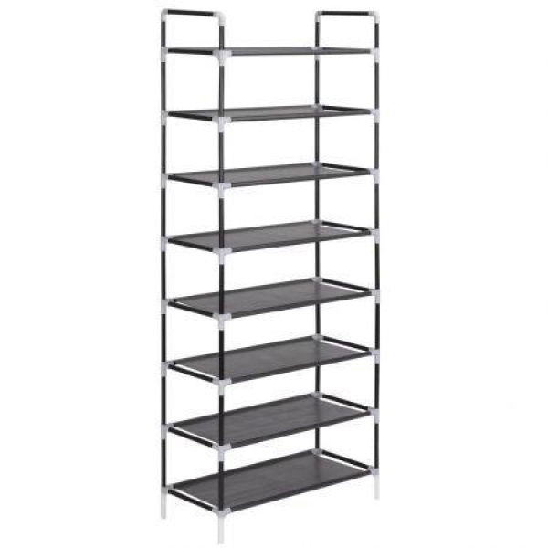 Shoe Rack With 8 Shelves Metal And Non-woven Fabric Black