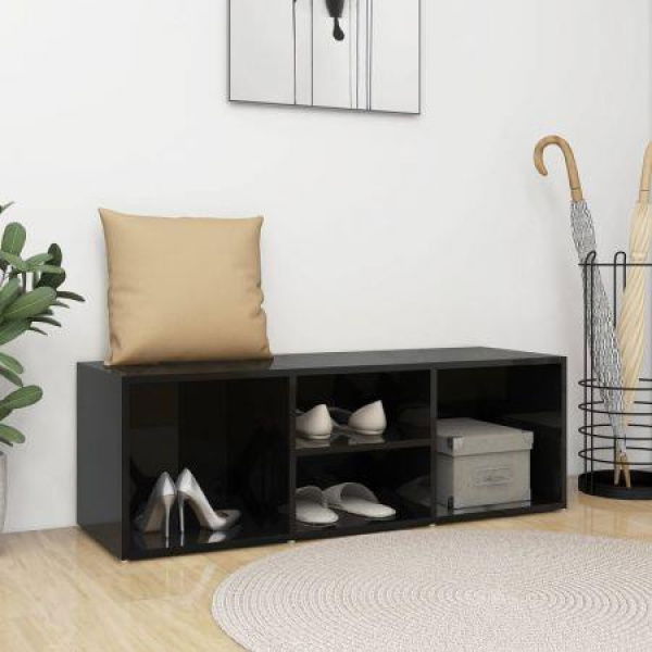 Shoe Storage Bench High Gloss Black 105x35x35 Cm Engineered Wood