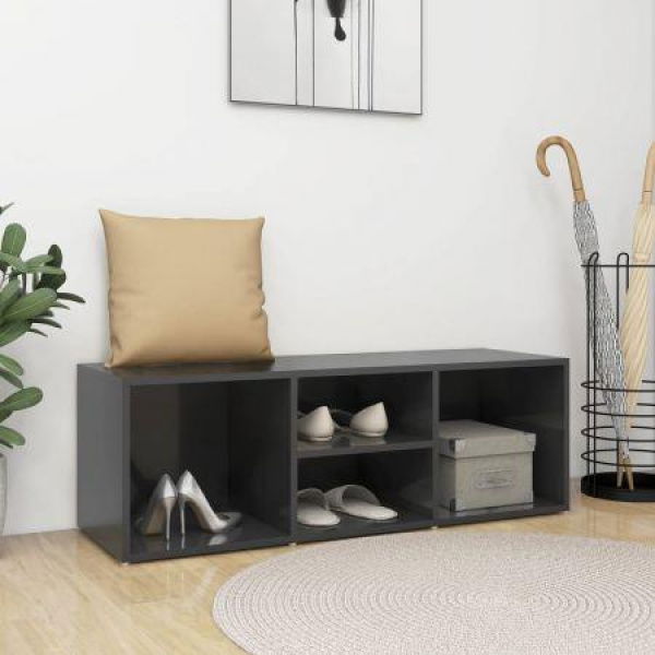 Shoe Storage Bench High Gloss Grey 105x35x35 Cm Engineered Wood