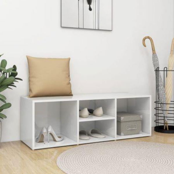 Shoe Storage Bench High Gloss White 105x35x35 Cm Engineered Wood