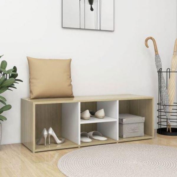 Shoe Storage Bench White And Sonoma Oak 105x35x35 Cm Engineered Wood