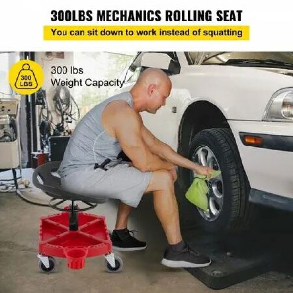 Shop Stool Mechanics Rolling Seat 4 Wheels Adjustable Height Garage Stool