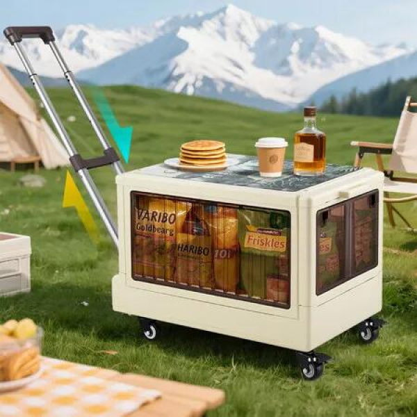 Shopping Cart Foldable Trolley Dolly Grocery Basket Crate Wheeled Storage Box Bag Picnic Table Utility Market Granny Camping Travel Swivel Portable