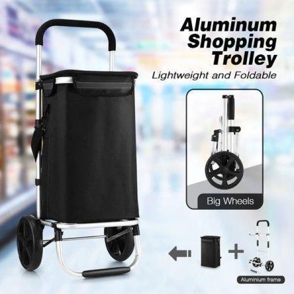 Shopping Cart Foldable Trolley Grocery Bag Waterproof Aluminium Trolley Black