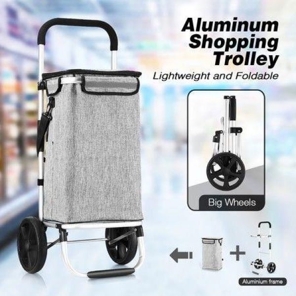 Shopping Cart Foldable Trolley Grocery Bag Waterproof Aluminium Waterproof Wheeled Storage Market Utility Granny Grey