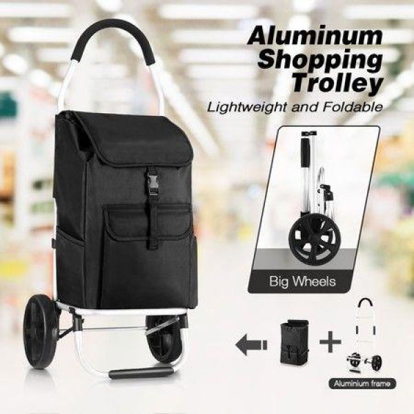 Shopping Cart Trolley Bag Dolly Foldable Grocery Aluminium Waterproof Wheeled Storage Market Utility Granny Black