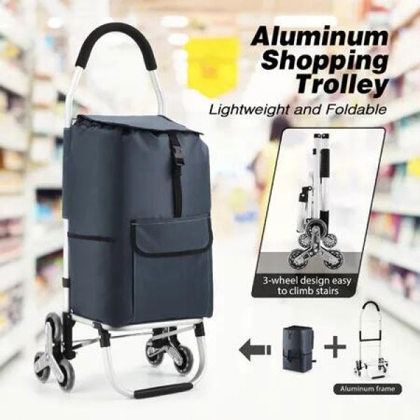 Shopping Cart Trolley Dolly Foldable Storage Grocery Bag Wheeled Utility Granny Stair Climbing Market Camp Trolly Aluminium 45L Portable Collapsible