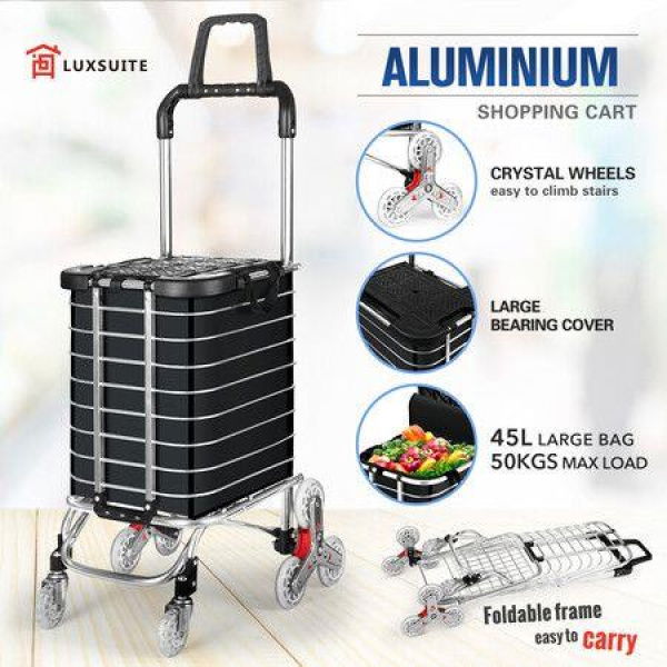 Shopping Cart Trolley Trolly Wheeled Bag Grocery Storage Foldable Market Utility Granny Stair Climbing Wheels Aluminium 50kg