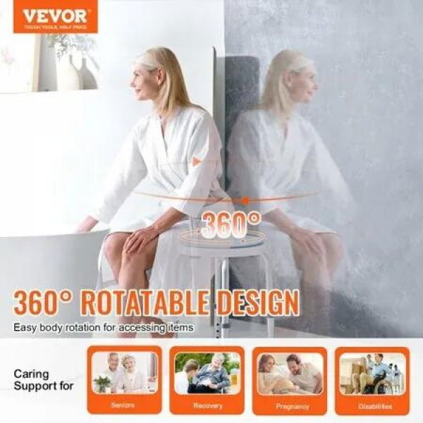 Shower Chair 360 Degree Rotating Adjustable Height Shower Stool Seat Bath Chair for Inside Shower or Tub Non-Slip Bench Bathtub Seat Stool 136.08kgs