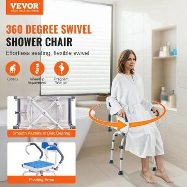 Shower Chair 360Â° Swivel Bathtub Shower Seat with Pivoting Arms 400LBS