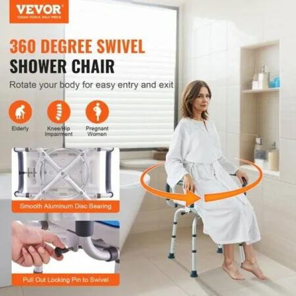 Shower Chair 360Â° Swivel Tub Shower Seat with Armrests & Backrest 400lbs